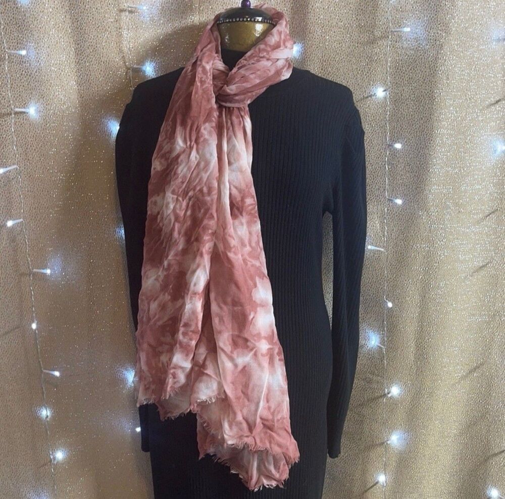 Steve Madden Long 70”x32” Mauve And Cream Tie Dye Lightweight Scarf New